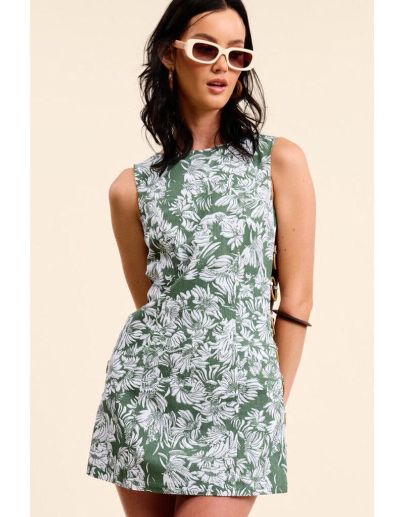 Mimosa Linen Leaf Print Mini Dress