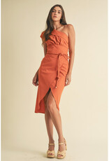 Endless Blu Structured One Shoulder Midi Dress