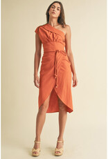 Endless Blu Structured One Shoulder Midi Dress