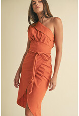 Endless Blu Structured One Shoulder Midi Dress