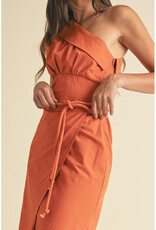 Endless Blu Structured One Shoulder Midi Dress