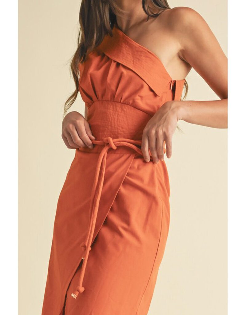 Endless Blu Structured One Shoulder Midi Dress