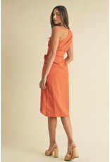 Endless Blu Structured One Shoulder Midi Dress