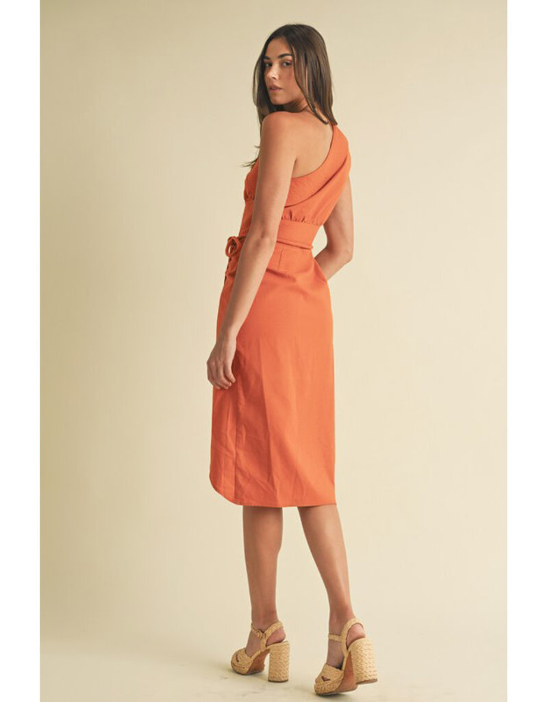 Endless Blu Structured One Shoulder Midi Dress