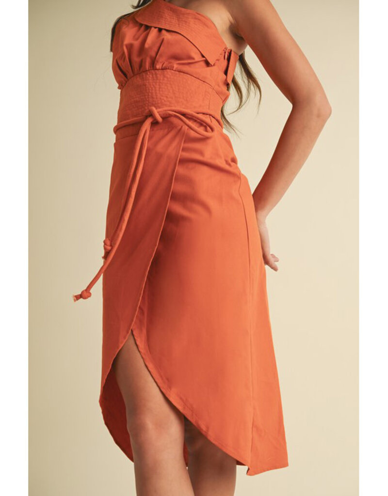 Endless Blu Structured One Shoulder Midi Dress