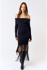 lalavon Knit Off Shoulder Dress w/Fringe