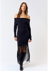 lalavon Knit Off Shoulder Dress w/Fringe