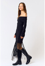 lalavon Knit Off Shoulder Dress w/Fringe