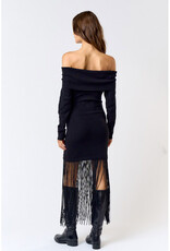 lalavon Knit Off Shoulder Dress w/Fringe