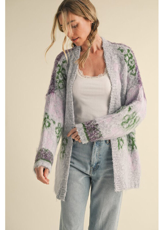 &Merci Fuzzy Lavendar Cardigan
