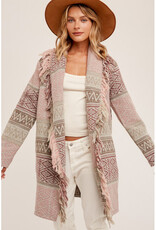 Hem & Thread Fringe Print Coat