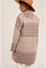 Hem & Thread Fringe Print Coat