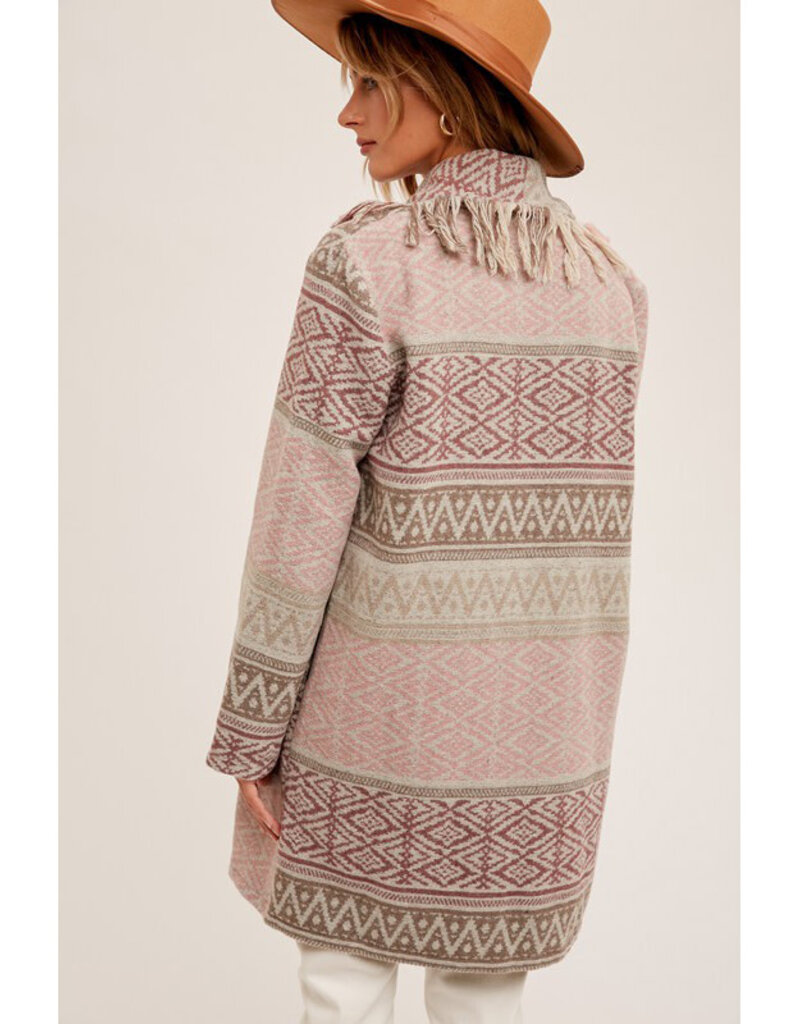 Hem & Thread Fringe Print Coat