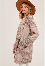 Hem & Thread Fringe Print Coat