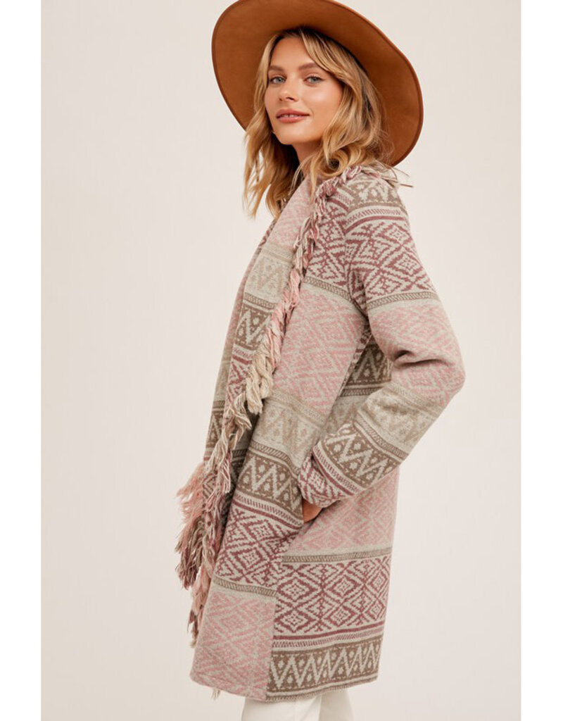 Hem & Thread Fringe Print Coat