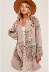 Hem & Thread Fringe Print Coat