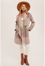Hem & Thread Fringe Print Coat