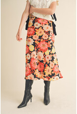 &Merci Satin Floral Midi Skirt