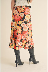 &Merci Satin Floral Midi Skirt