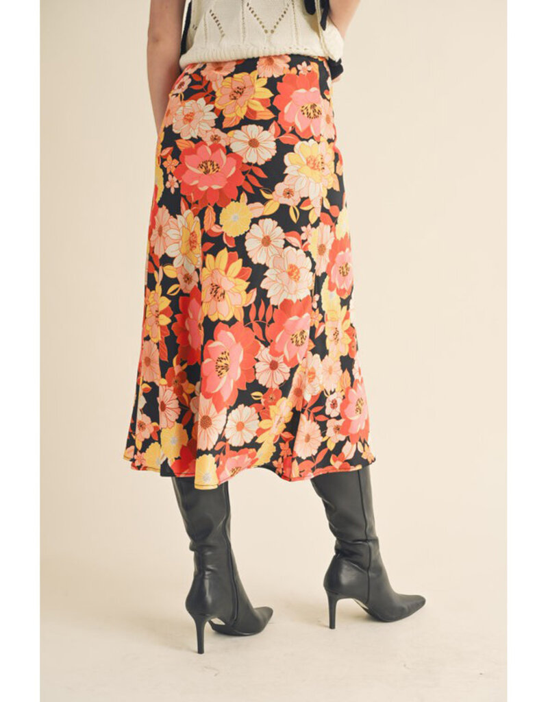 &Merci Satin Floral Midi Skirt