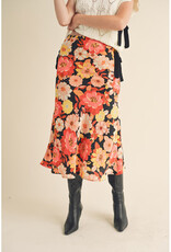 &Merci Satin Floral Midi Skirt