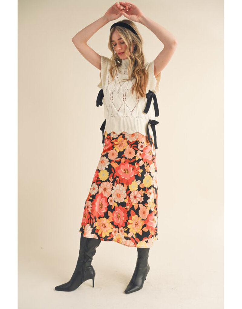 &Merci Satin Floral Midi Skirt