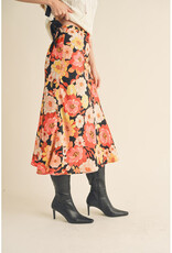 &Merci Satin Floral Midi Skirt