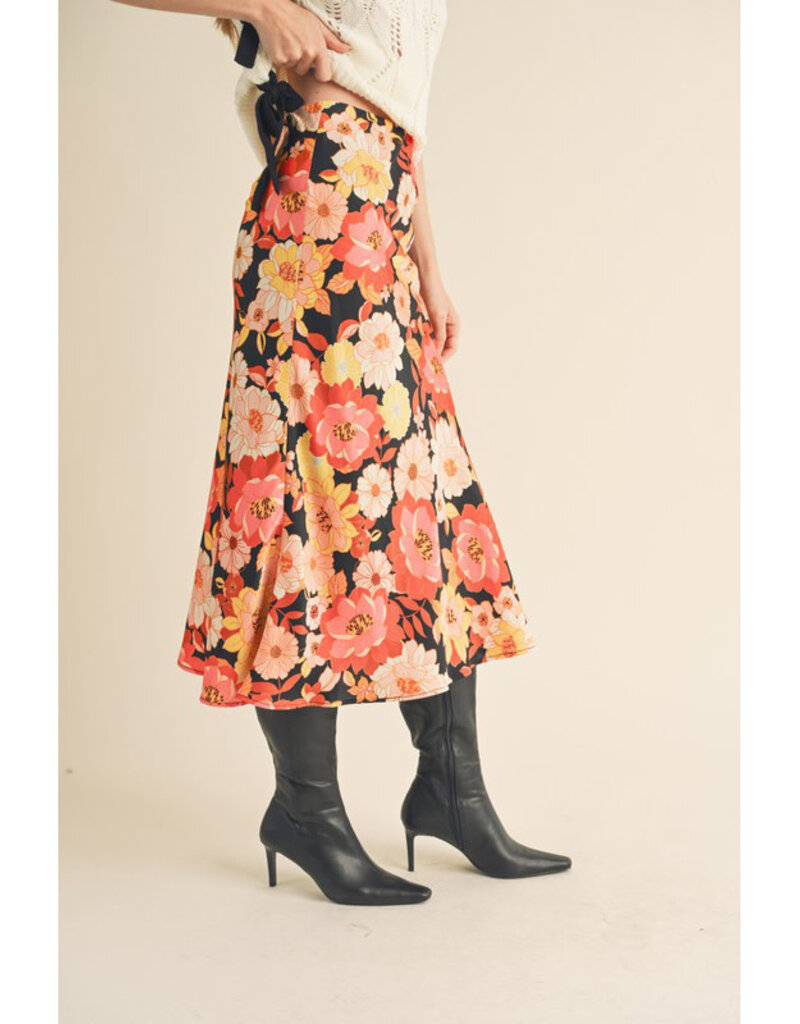 &Merci Satin Floral Midi Skirt