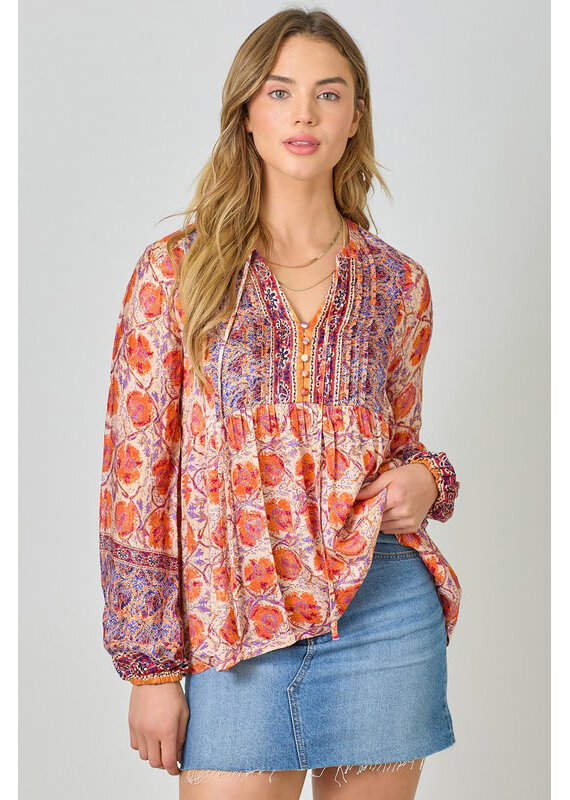 Mystree Print Peasant Top