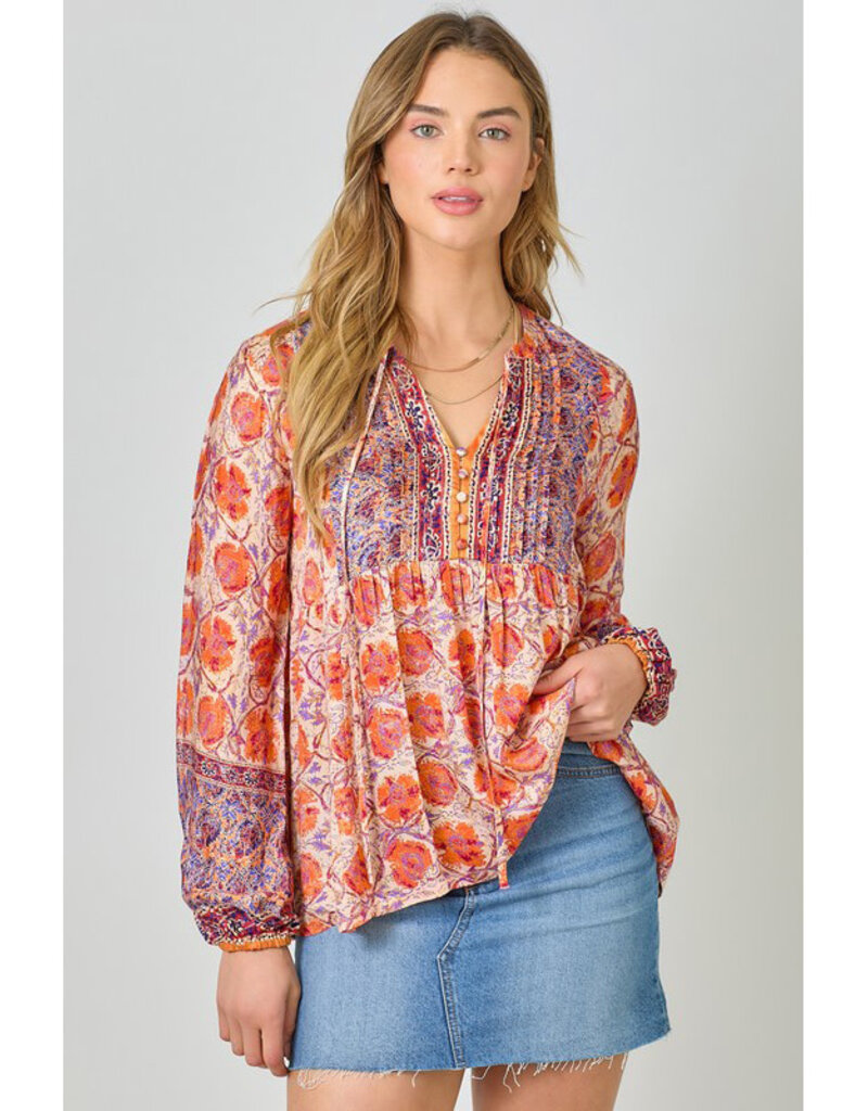 Mystree Print Peasant Top