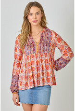 Mystree Print Peasant Top