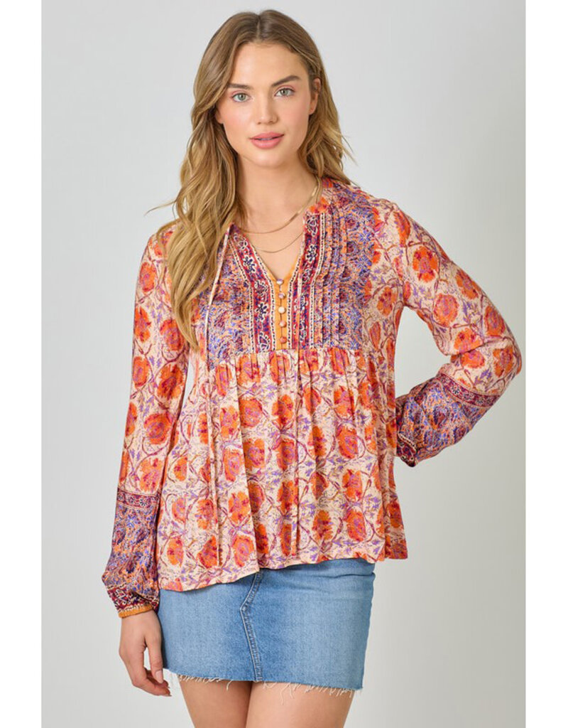 Mystree Print Peasant Top