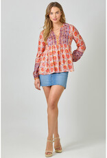 Mystree Print Peasant Top