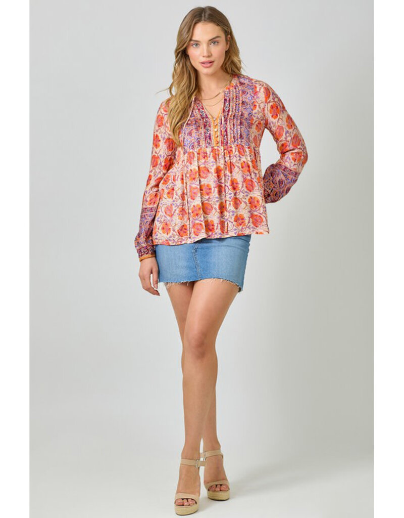 Mystree Print Peasant Top