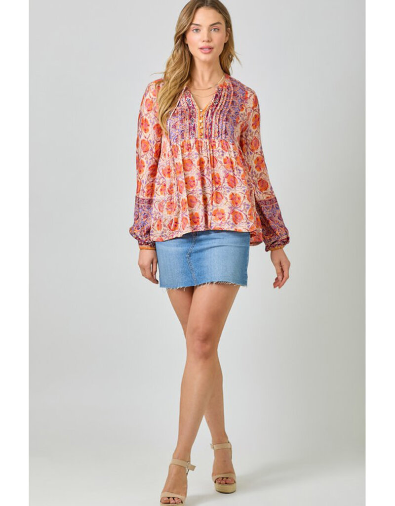 Mystree Print Peasant Top