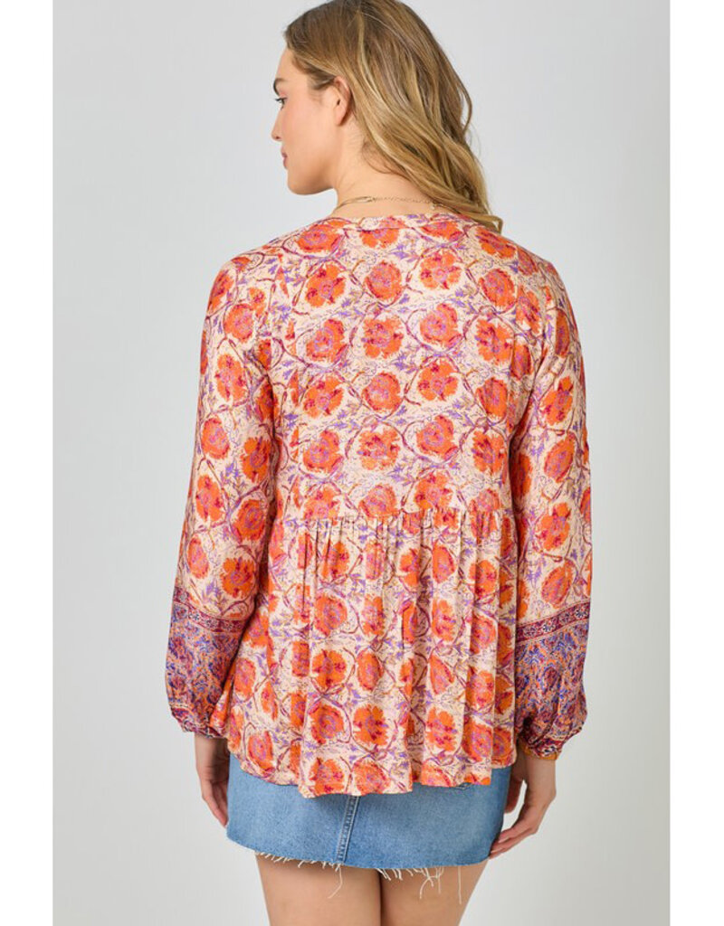 Mystree Print Peasant Top