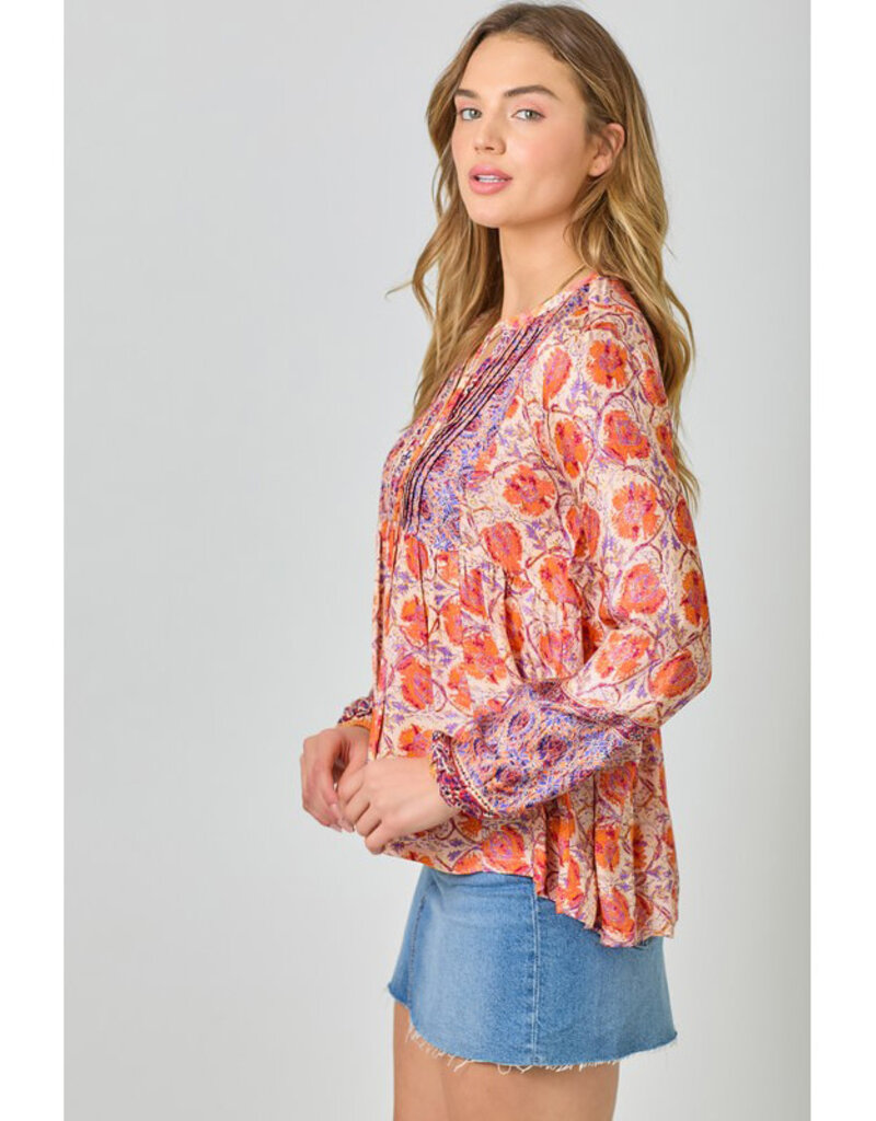 Mystree Print Peasant Top