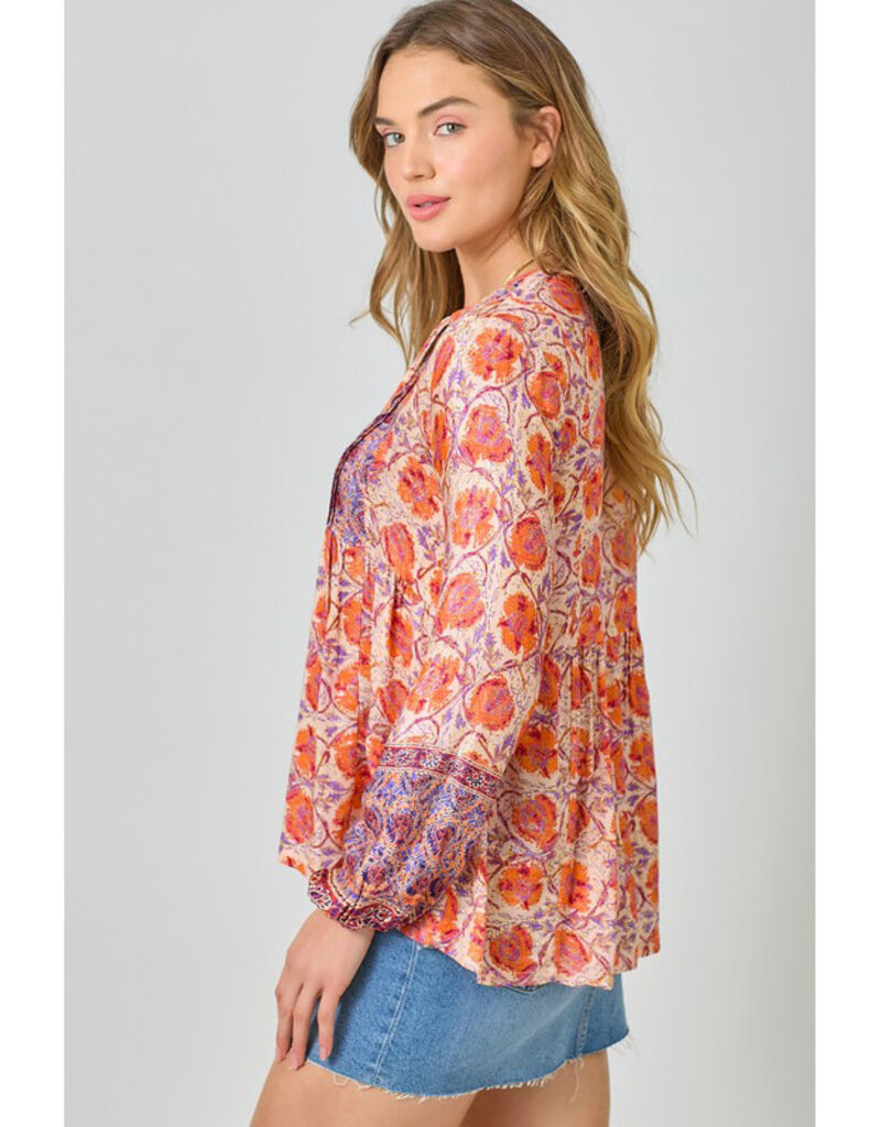 Mystree Print Peasant Top