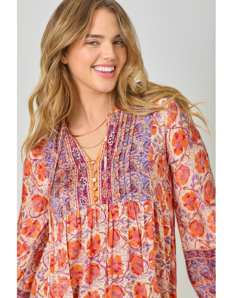 Mystree Print Peasant Top
