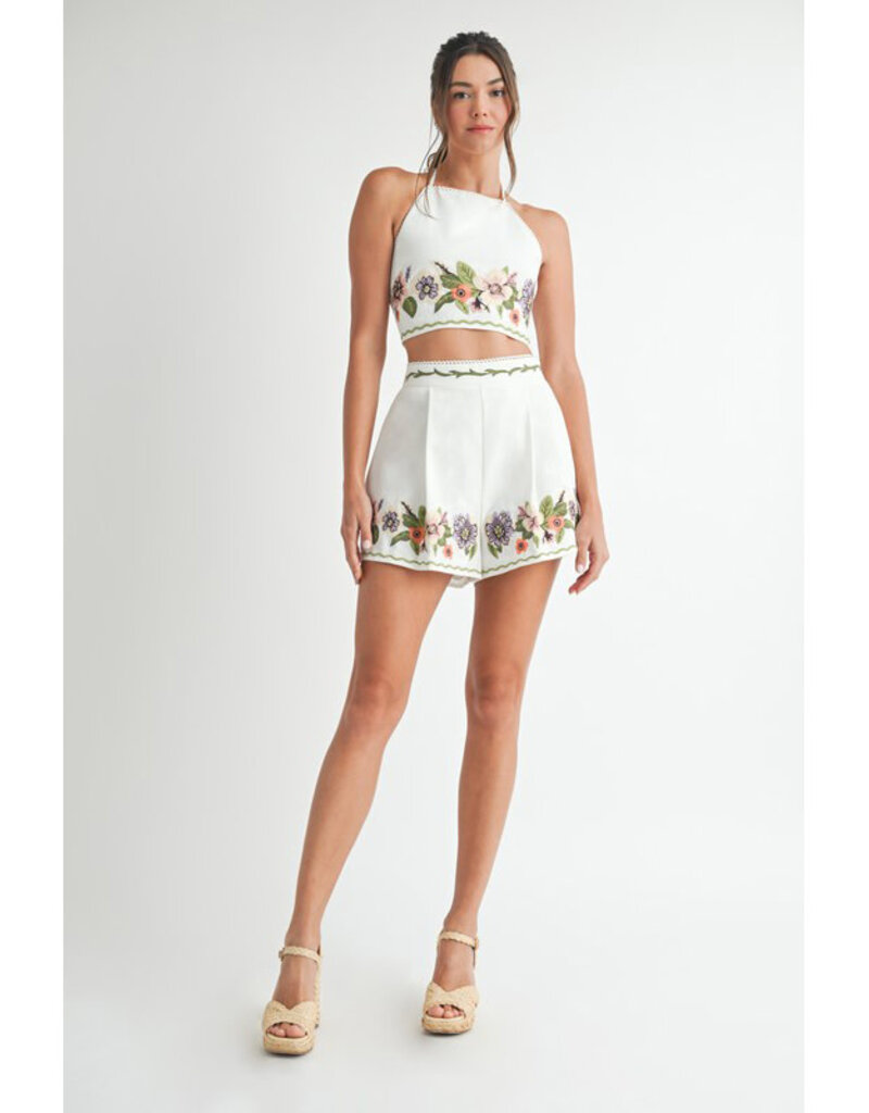 Endless Blu Embroidered Top & Shorts Set
