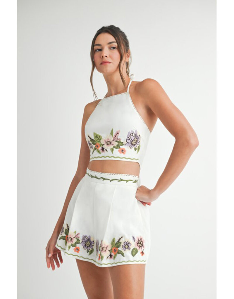 Endless Blu Embroidered Top & Shorts Set