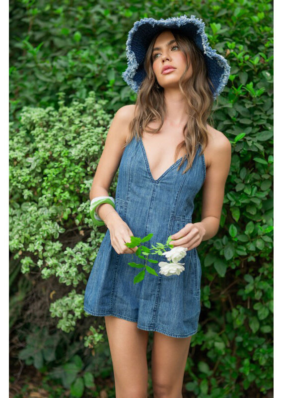 Miou Muse Chambray Denim Romper