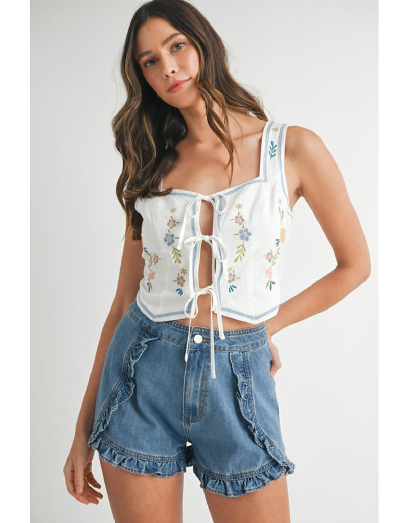 Mable Embroidered Tie Front Vest