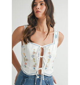 Mable Embroidered Tie Front Vest
