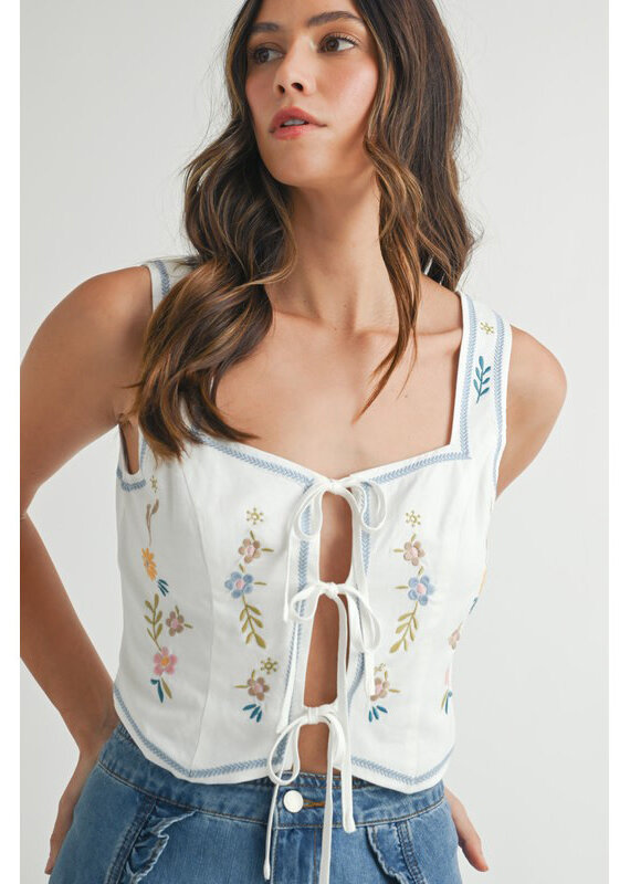 Mable Embroidered Tie Front Vest