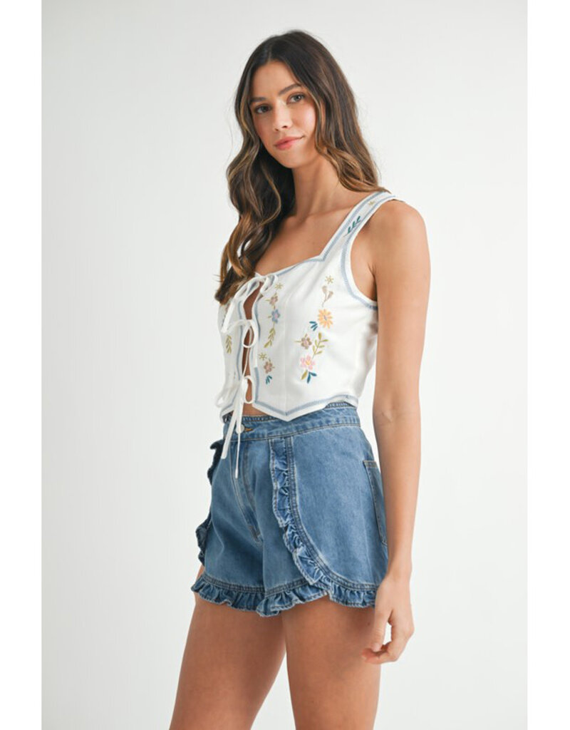 Mable Embroidered Tie Front Vest