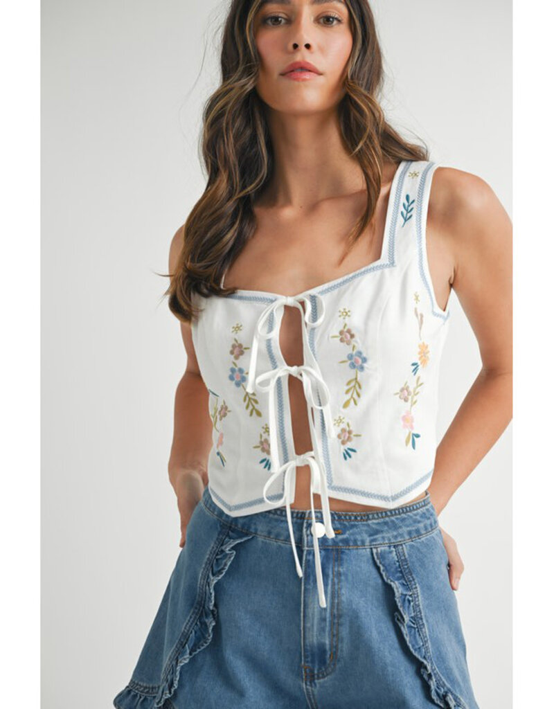 Mable Embroidered Tie Front Vest