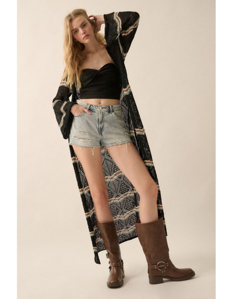 Promesa Striped Crochet Duster