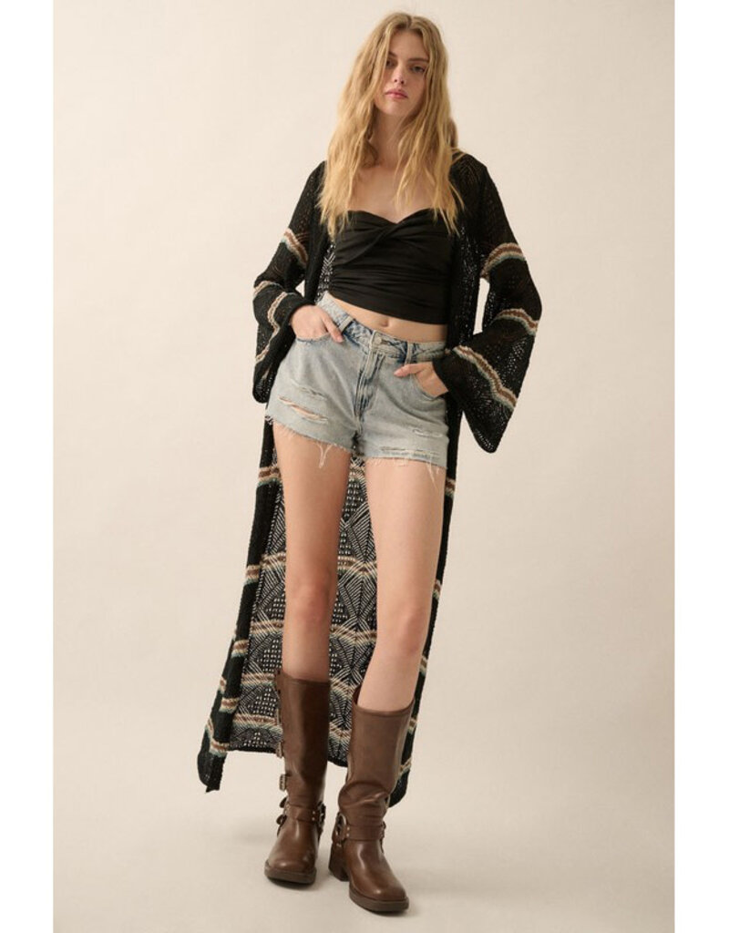 Promesa Striped Crochet Duster