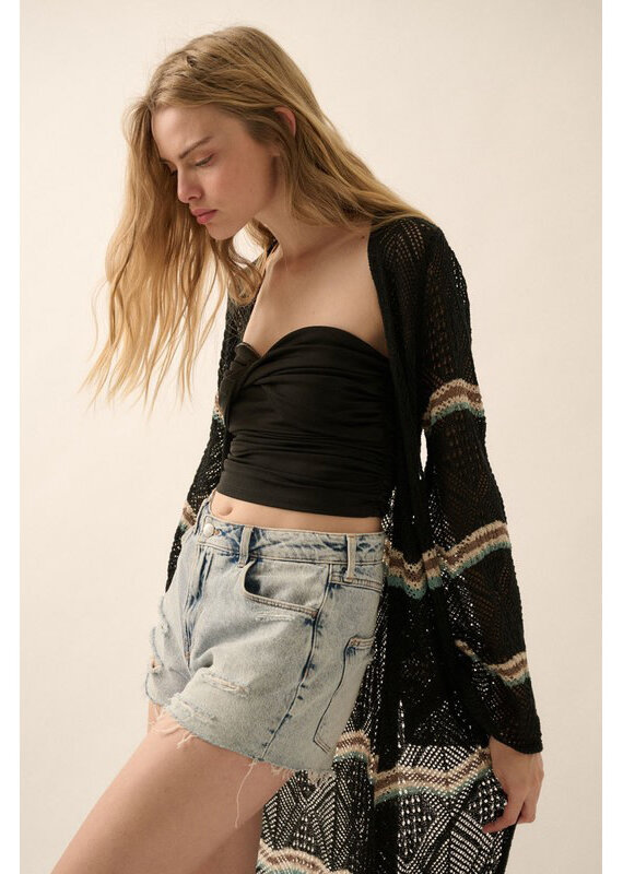 Promesa Striped Crochet Duster